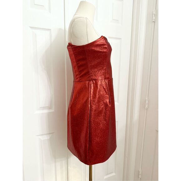 Meshki Womens Red Dorothy Glitter Strapless Mini Bodycon Dress Size Medium - Picture 2 of 7